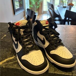 Nike Air black & white “panda” high tops, size 7.5, UK 5, EUR 38.5.